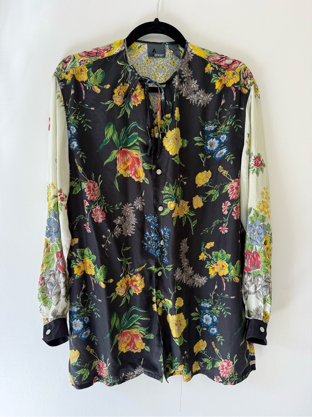Lizwear Silk Floral Patchwork Tunic Blouse Shirt Boho Scarf Print M